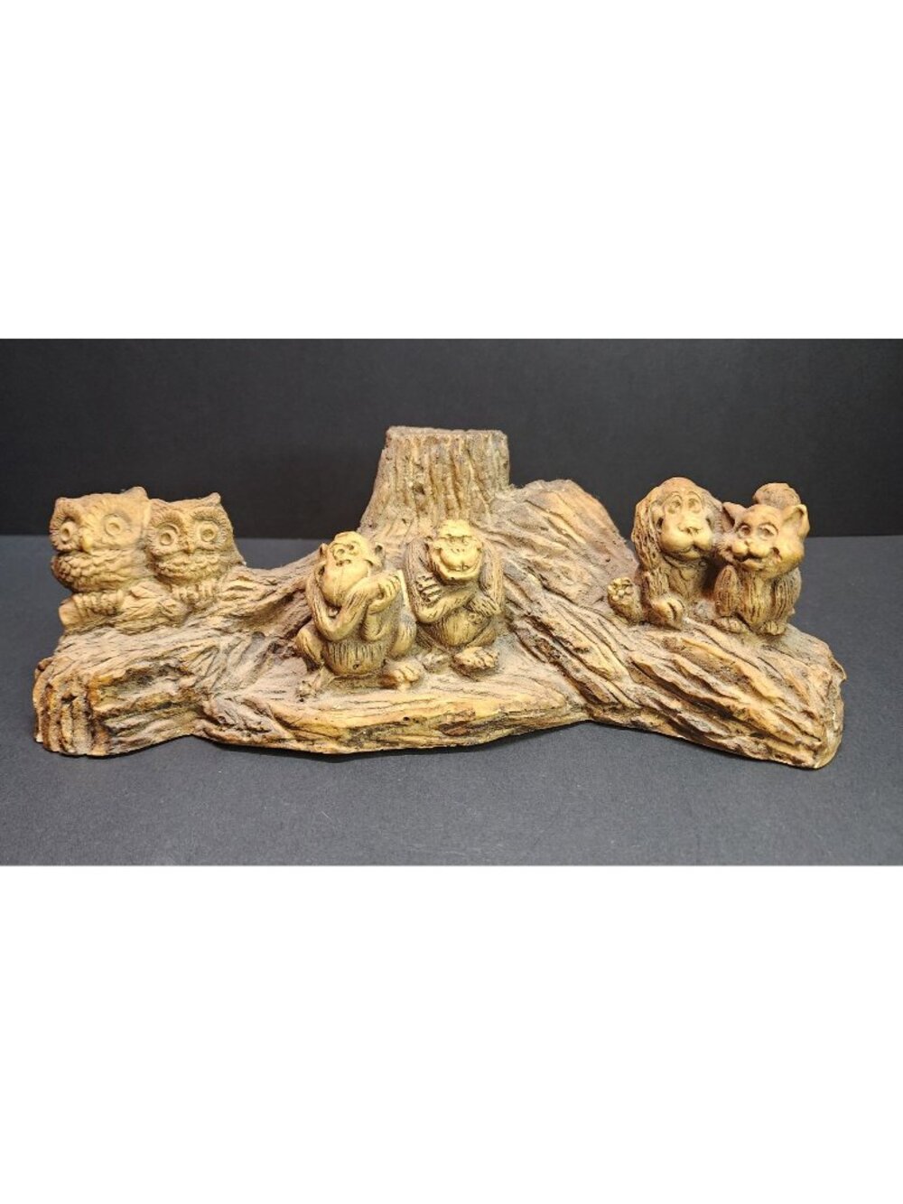 Vtg Wooden Carved Animals Monkey Owl Cat Dog Collectibles Display Art 9" Long